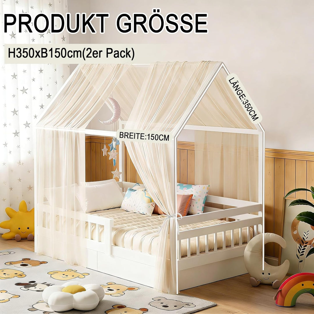 GFCC Hausbett Himmel Vorhänge 2er Set, Tüll Betthimmel Himmelbett für Hausbett Deko & Himmel für Kin