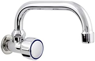 HYDROLAND Wasserventil, 3/4" U-Form, Wandventil, Kaltwasser, Schwenkbarer Auslauf, ein Knopf, Küchen
