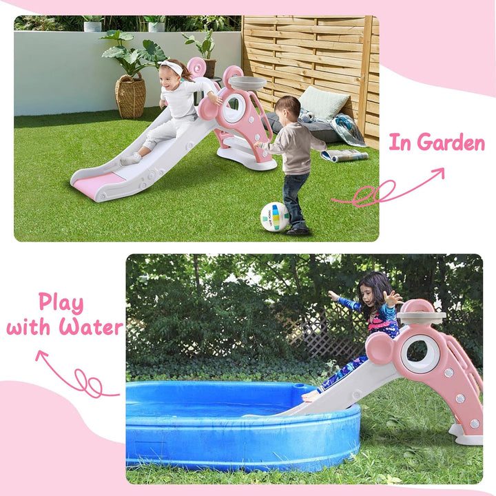 YOLEO Rutsche, Kinder Fun-Slide mit Basketballkorb, Faltbar Kinderrutsche, Gartenrutsche Kleinkinder