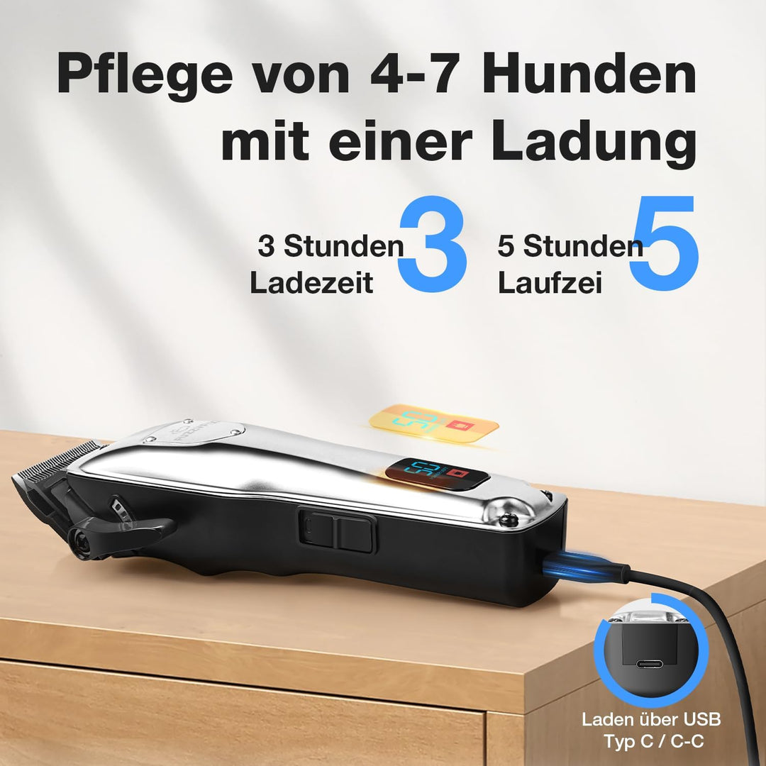 Leise Hundeschermaschine Dichtes Fell, Profi Schermaschine Hund aus Edelstahl,Professionelle Hunde H