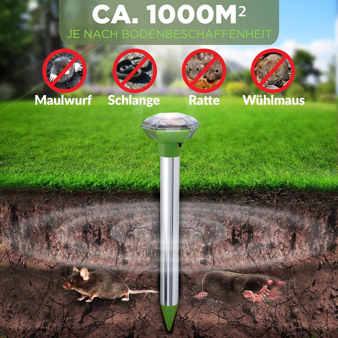 ISOTRONIC Maulwurfabwehr zum Vertreiben von Maulwürfen, Wühlmäusen & Schlangen – Solar Maulwurfschre