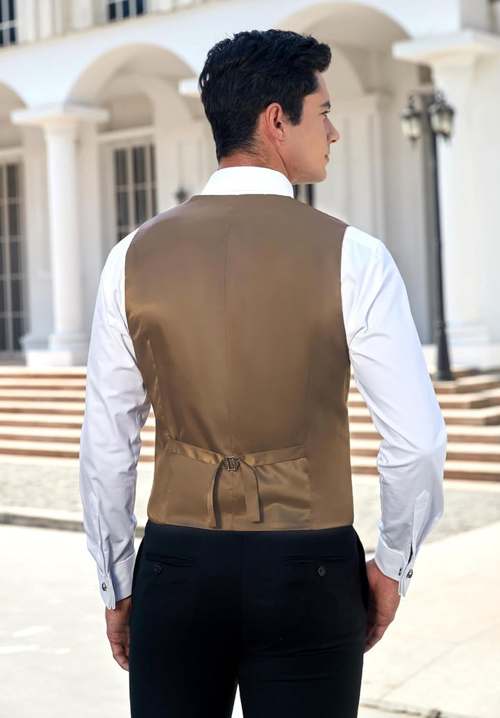 HISDERN Herren Anzugweste Formale Hochzeit Klassische Retro Baumwolle V-Ausschnitt Einfarbige Elegan
