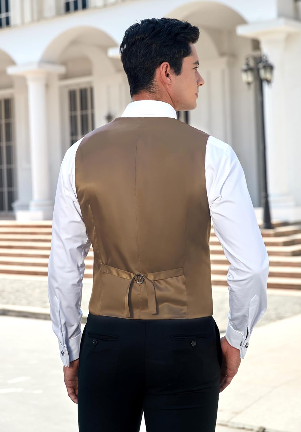 HISDERN Herren Anzugweste Formale Hochzeit Klassische Retro Baumwolle V-Ausschnitt Einfarbige Elegan