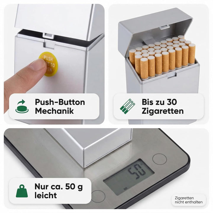 Zigarettenetui für 30 Zigaretten Box mit Klick Zigarettenbox metallic Farben Auswahl (alle 6 Boxen w