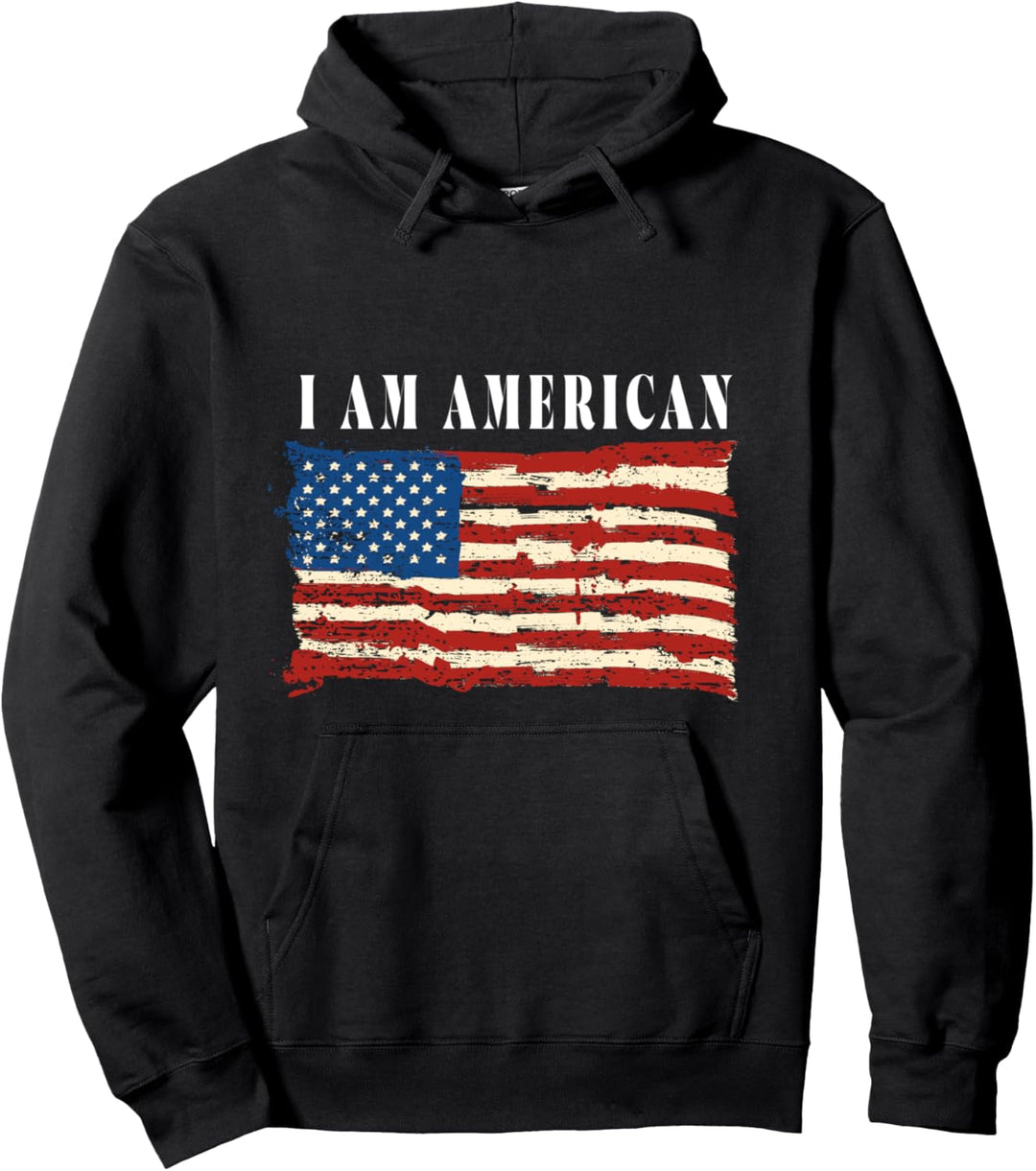 Ich bin zuerst Amerikaner - Grunge Flag Design Pullover Hoodie