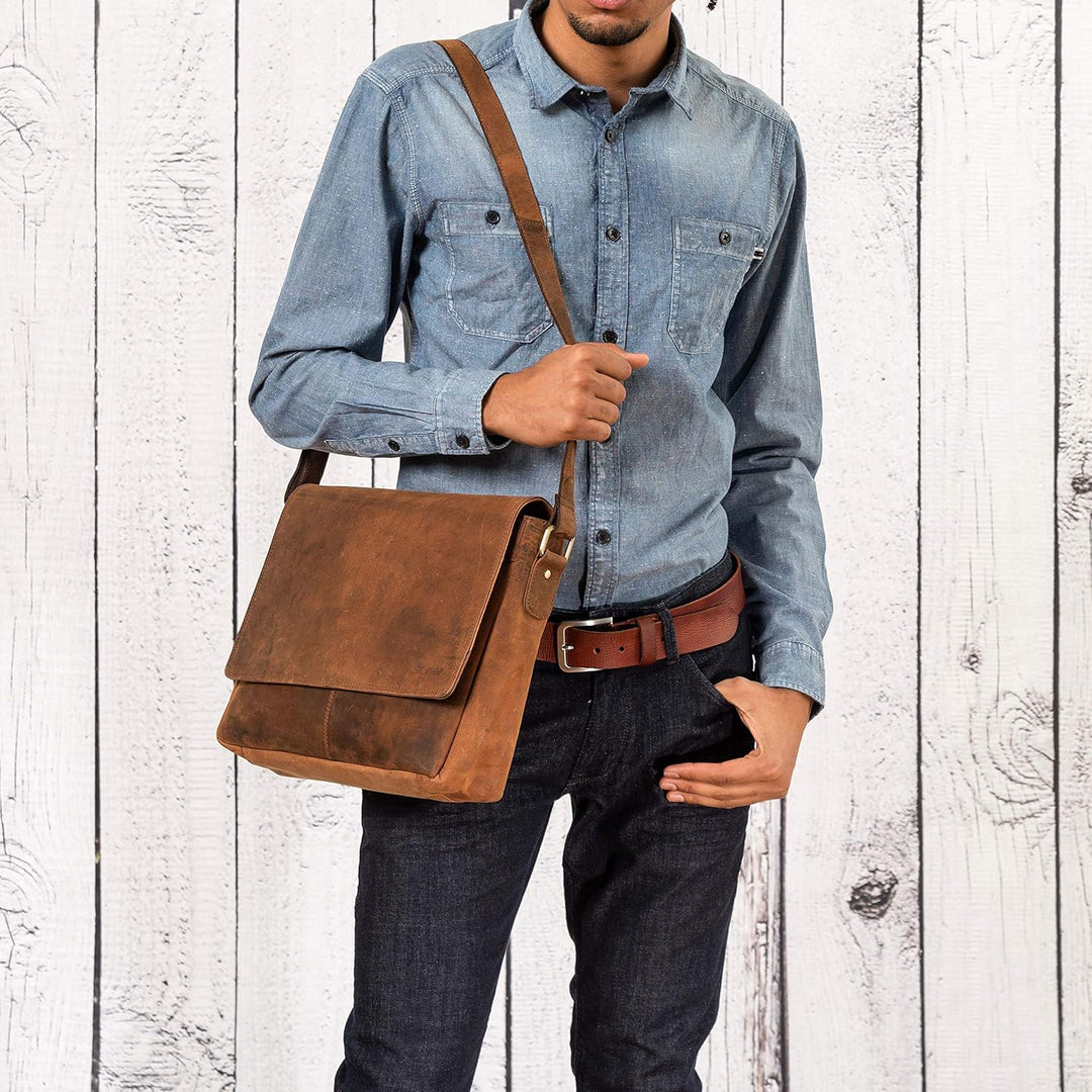 LEABAGS Leder Umhängetasche Herren & Damen I Echtleder Laptoptasche bis 14 Zoll I Messenger Bag mit