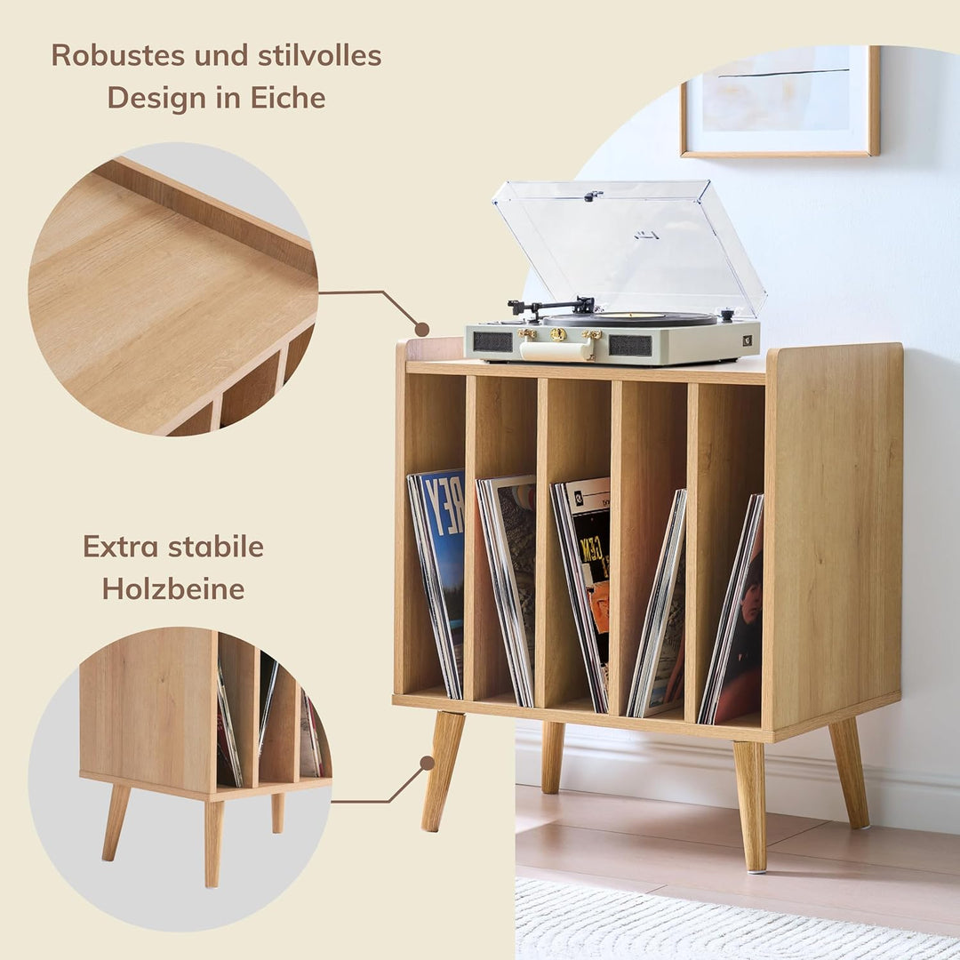 ACAZA Vinylmöbel – für Plattenspieler – 56,5 x 39 x 66 cm – Licht Eiche – Holzdesign – Vinyl-Aufbewa