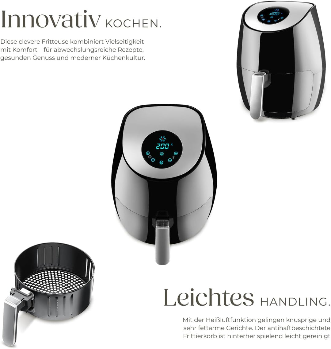 tectake® Heissluftfritteuse, Airfryer, 3,6 l Fassungsvermögen, Touchscreen-Display, 7 Programme, Air