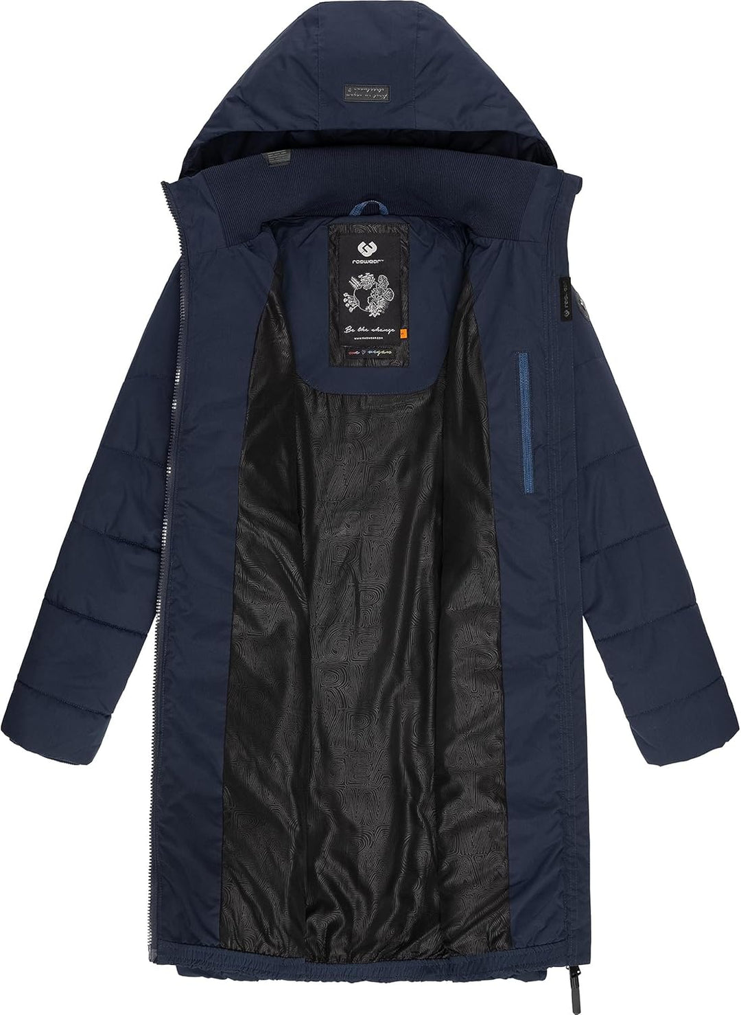 Ragwear Damen Wintermantel Warmer wasserdichter Steppmantel lang mit Kapuze Dizzie Coat XS-6XL S Nav