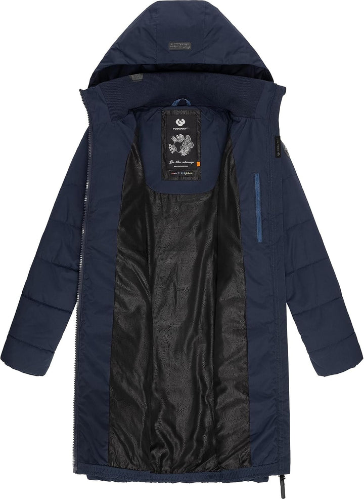 Ragwear Damen Wintermantel Warmer wasserdichter Steppmantel lang mit Kapuze Dizzie Coat XS-6XL S Nav