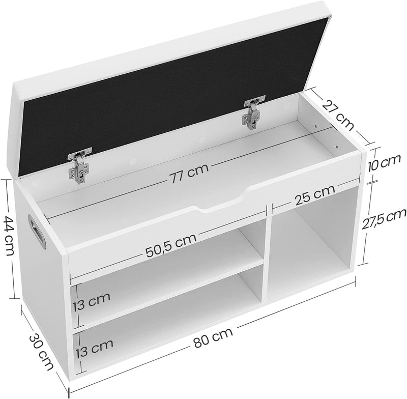 VASAGLE Schuhbank mit Sitzfläche, Sitzbank mit Stauraum, gepolstert, 3 offene Fächer, Fach unter Sit