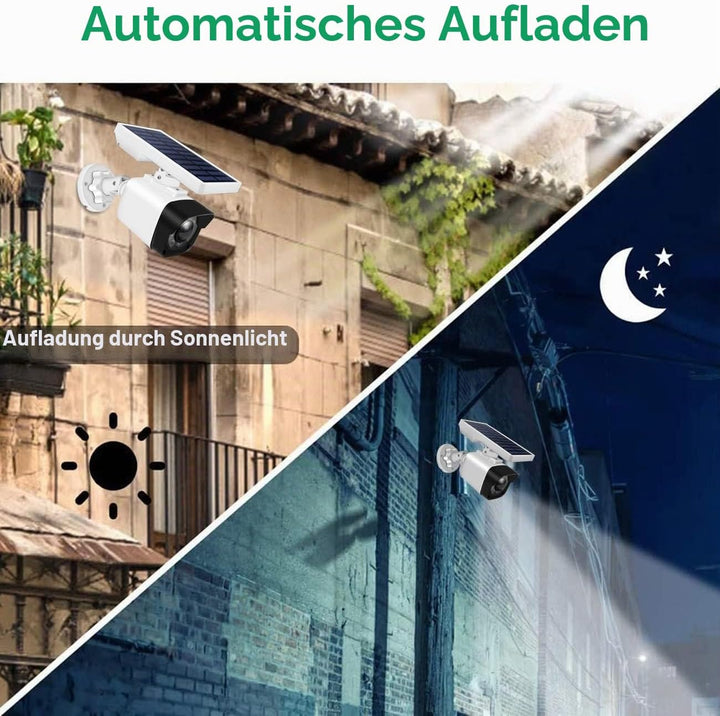 Aottom Dummy Kamera mit Solarlampe Aussen mit Bewegungsmelder, Solarbetriebene Kamera Attrappe Überw