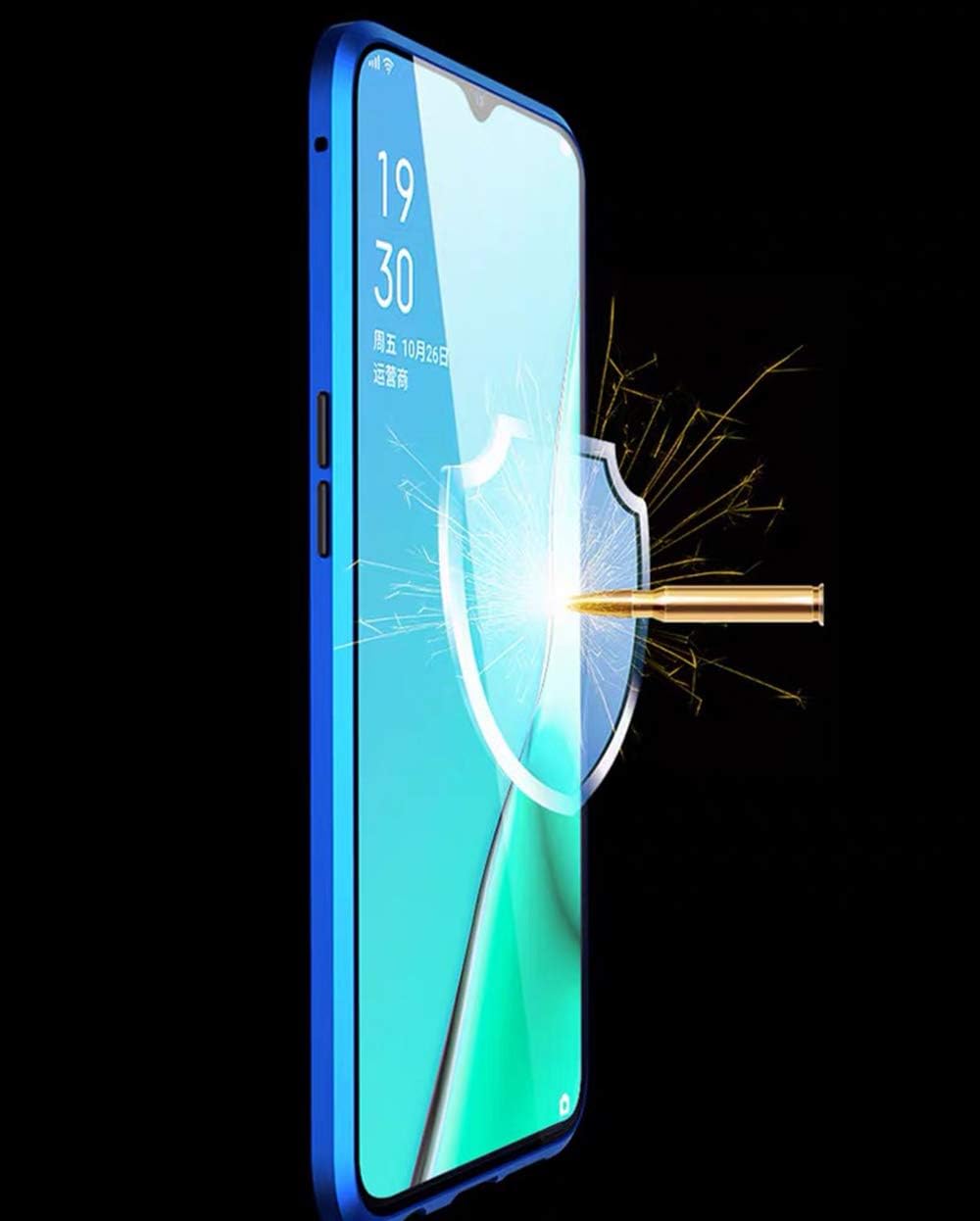 Hülle für Samsung Galaxy S22 5G, Magnetische Hartglas Hülle mit Vorderseite und Rückseite, Metallrah
