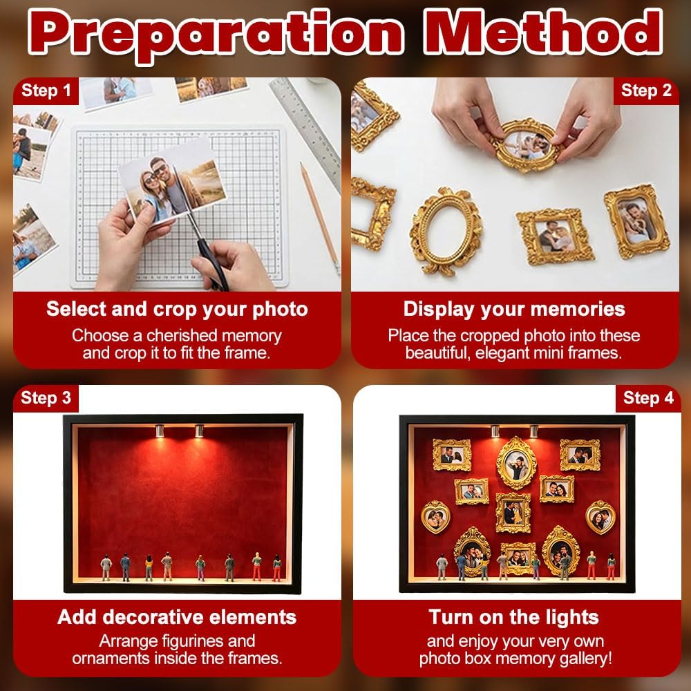 DIY Mini Museum Silhouette Box, Museum of Us Kreatives Bilderrahmen Set mit 11 Gold Rahmen & 8 Figur