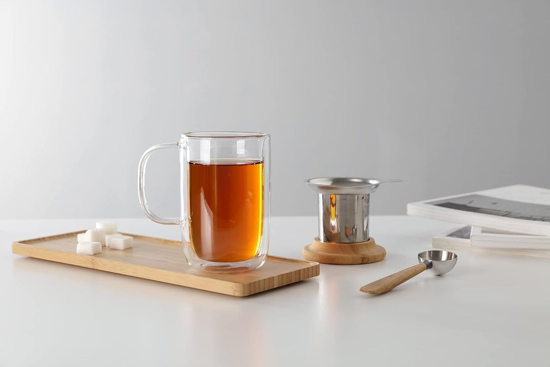 Viva Scandinavia Teetasse Glas doppelwandig mit Griff, Thermoglas mit Edelstahl-Sieb für Losen Tee-B