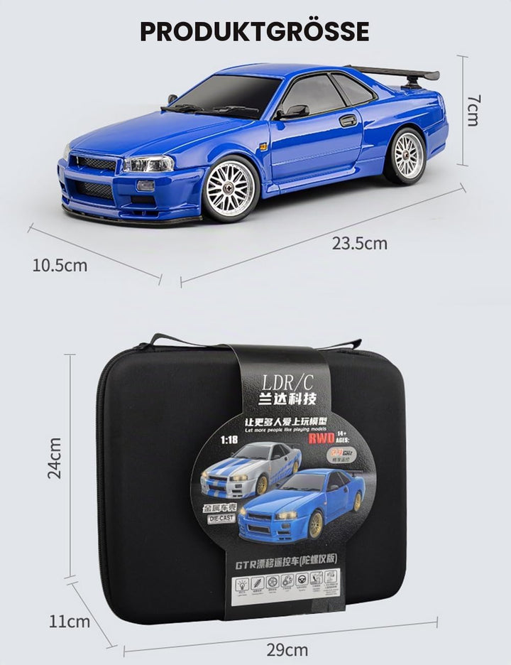 ARRIS LD1899 1:18 RC Driftauto, GTR R34 2,4 GHz RWD Mini-Modellfahrzeug mit Gyro, Legierung-Karosser