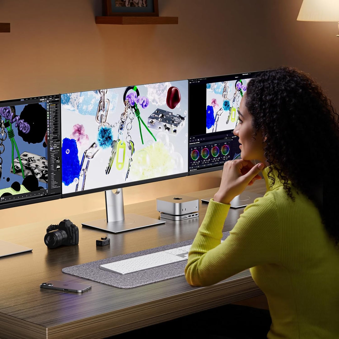 Mac mini M4 Dock & Ständer mit 2 Monitore DP 4K 144 Hz & HDMI 4K 60 Hz, USB C Hub mit 4TB M.2 NVMe S