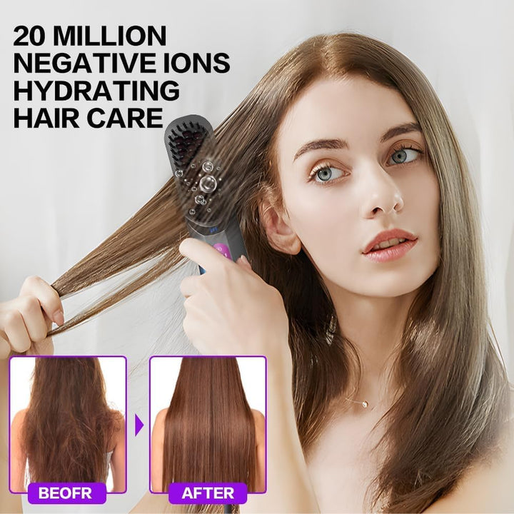 2-in-1 Glättbürste Kabellos, Haarbürste Elektrisch Damen, Stylingbürste für Kurze Langes Haare, Trag