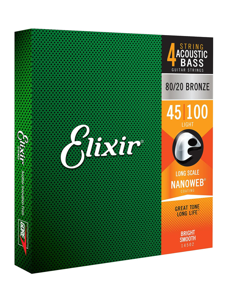 Elixir® Saiten 80/20 Bronze-Akustik 4-str. Basssaiten mit NANOWEB® Beschichtung, Long Scale, Light (