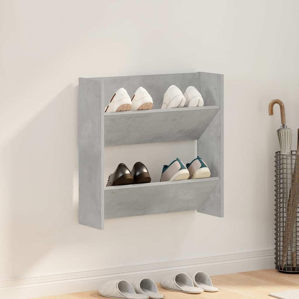 60x18x60 cm Wand Schuhschrank mit 2 Kippböden Schuhregal Schmal Betongrau Schuhbank Shoe Rack Schuhk