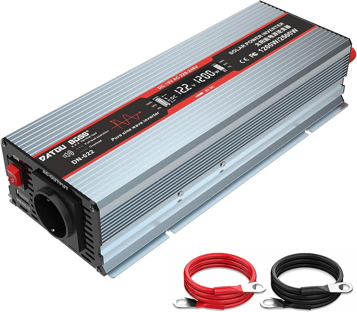 DATOUBOSS 1200W Wechselrichter 12V Auf 230V Reiner Sinus Spannungswandler Spitzenleistung 2500W Mit