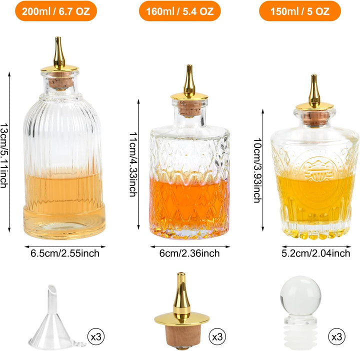 Liquor Decanters Vintage Glasflasche 3 Stück mit Metall Ausgiesser und Verschlussstopfen, Kaffeesiru