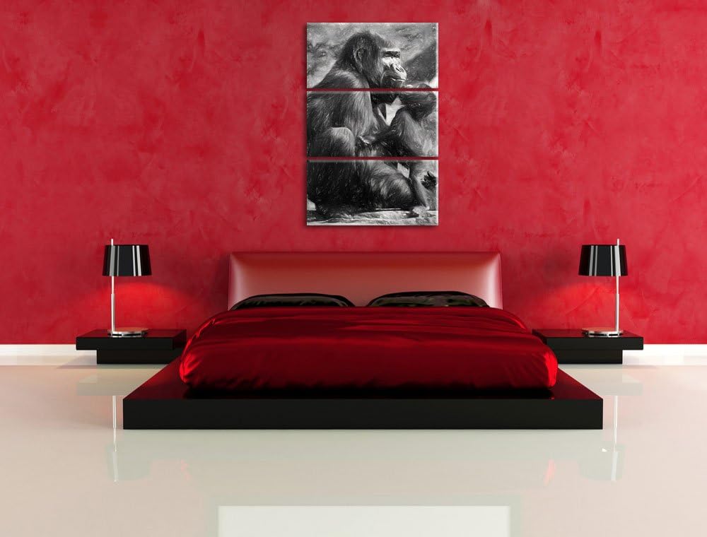 Gorilla-Baby küsst seine Mutter NewArt 3-Teiler Leinwandbild 120x80 Bild auf Leinwand, XXL riesige B