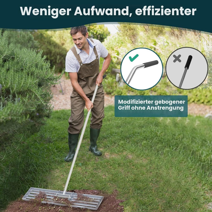Rasen-Nivellierharke, 76,2 x 25,4 cm, professionelles Werkzeug mit Edelstahlgriff, Rechen für Rasen,