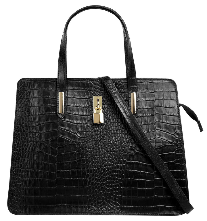 Handtasche Echt Leder Damen Made in Italy, Smartphonefach, Kroko-Design, elegante Umhängetasche, Dam