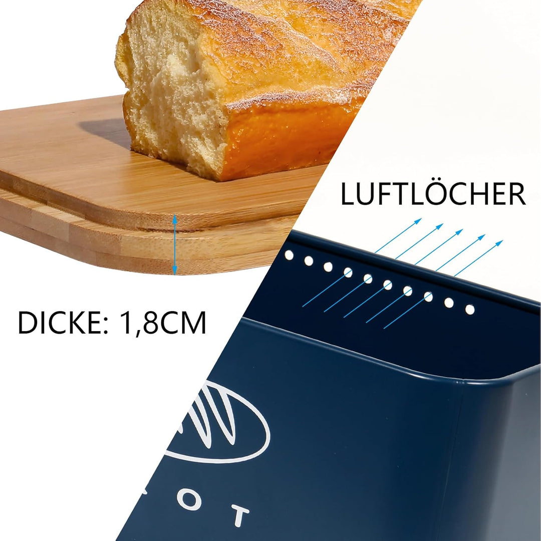 Theo&Cleo Brotkästen mit Deckel, Ökologisches Bambus, Kann als Schneidebrett, Geräumiger Retro Bread