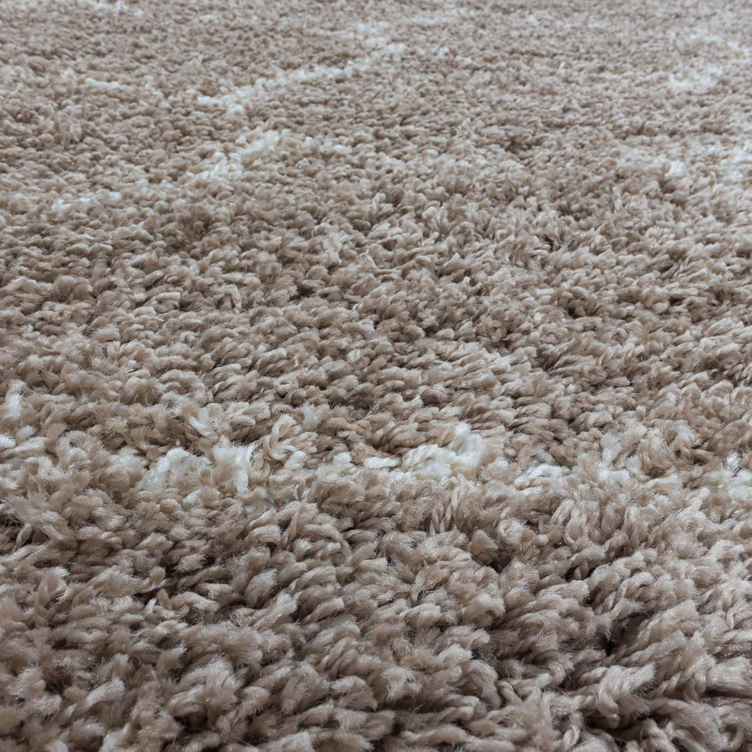 Carpetsale24 Hochflor Teppich Rund 80 cm Beige Modern Skandinavisch Geometrisches Design Shaggy Flau