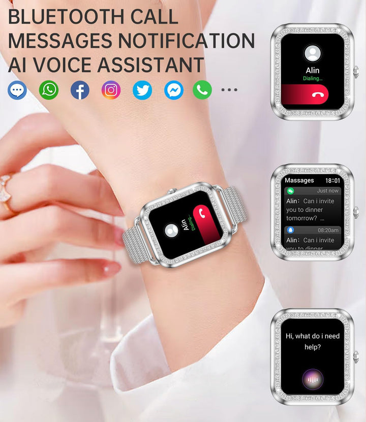 Erkwei Smartwatch Damen mit Bluetooth Anrufe 1.59" Zoll Touchscreen Fitness Tracker Schrittzähler He
