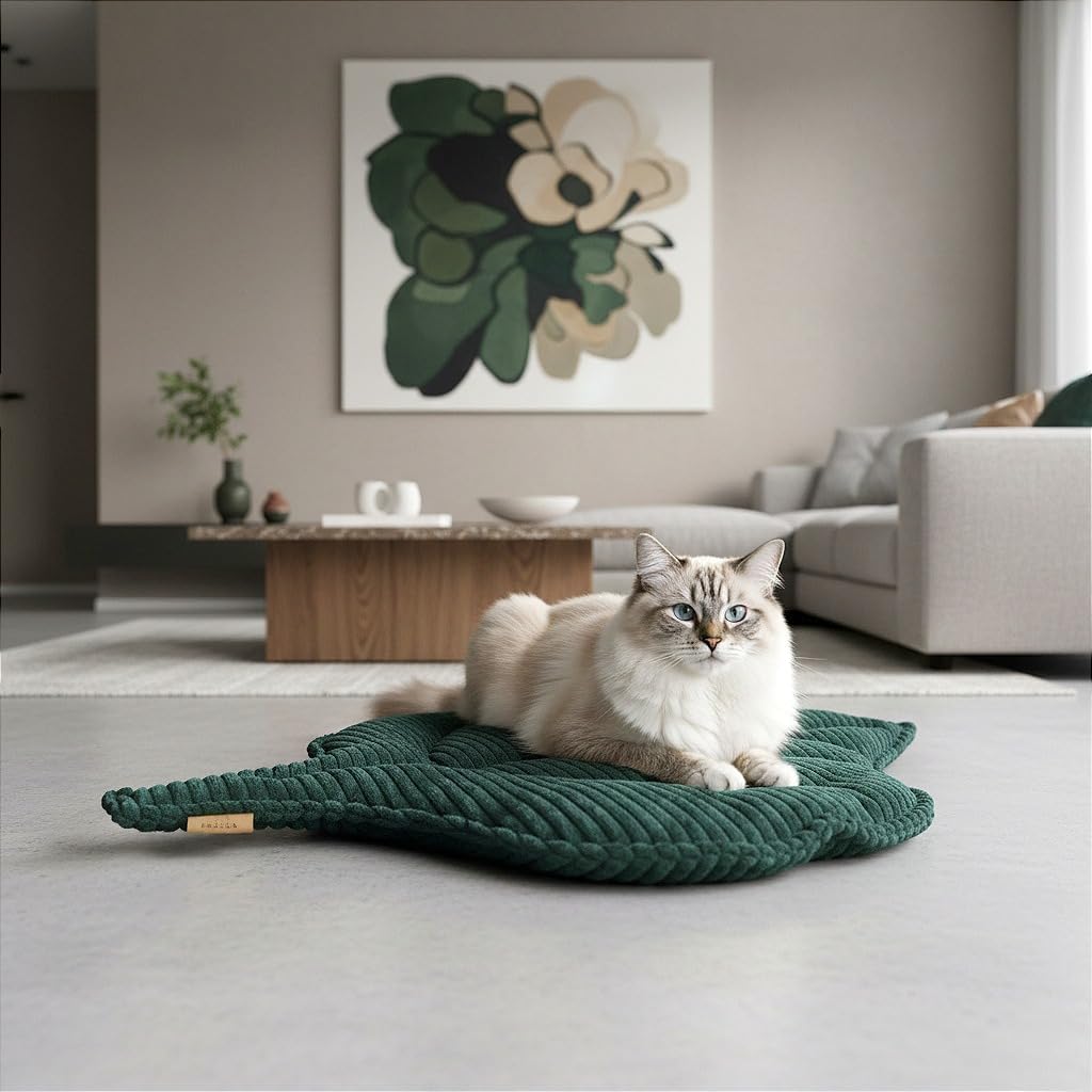 PRASKA Katzendecke Haustierbett - Kuscheldecke Katzenmatte für Hunde und Katzen 75x55cm Blatt Katzen