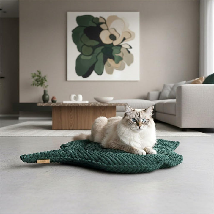 PRASKA Katzendecke Haustierbett - Kuscheldecke Katzenmatte für Hunde und Katzen 75x55cm Blatt Katzen