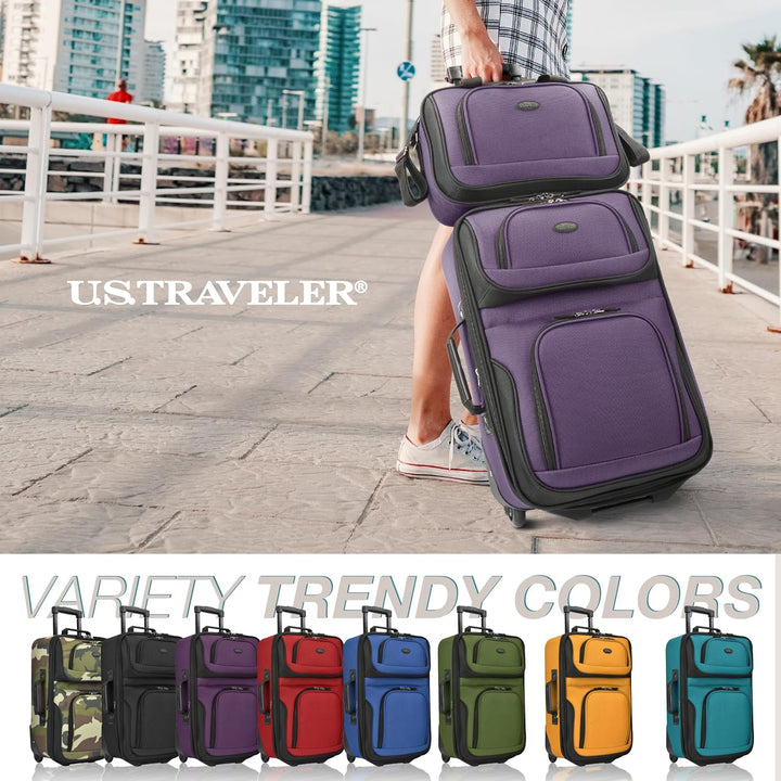 U.S. Traveler Rio Handgepäck-Set aus robustem Stoff, erweiterbar, violett, 2 Wheel, Rio Reisegepäck-