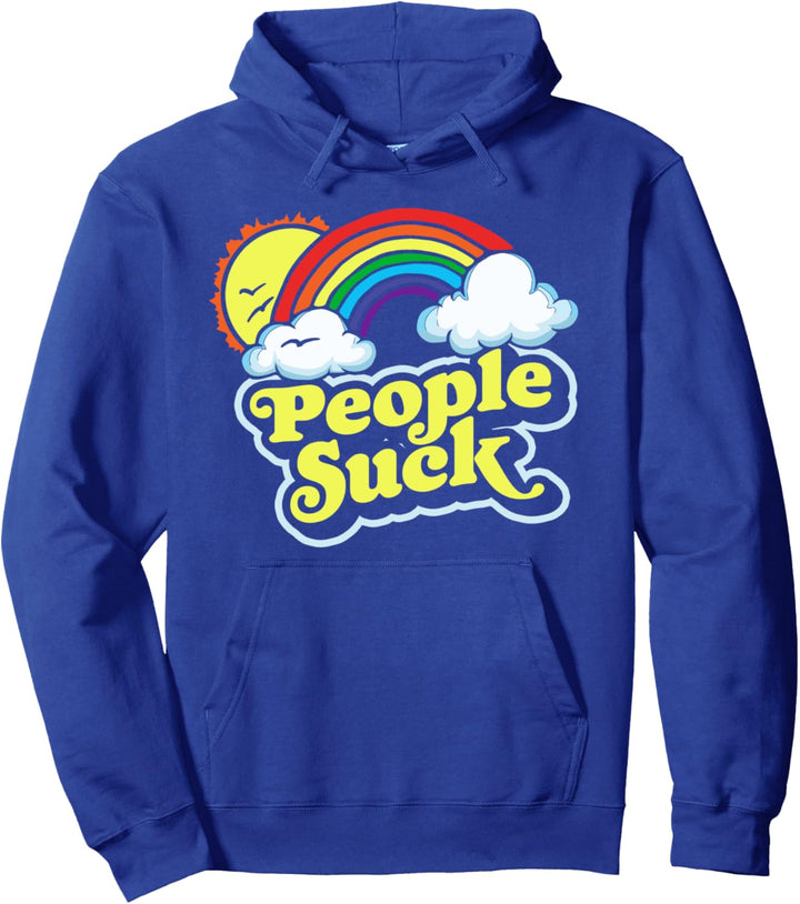 People Suck Funny 80s Clouds & Rainbow Introvert Graphic Pullover Hoodie