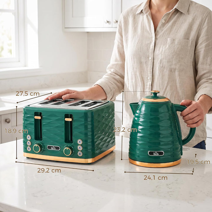 HOMCOM Wasserkocher Toaster Set Frühstück-Set Grün, Grün