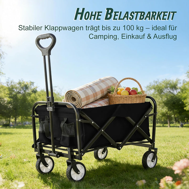 Relaxdays Bollerwagen, faltbar, 100 kg, Teleskopgriff, Oxford-Gewebe, Transportwagen Einkauf, Campin