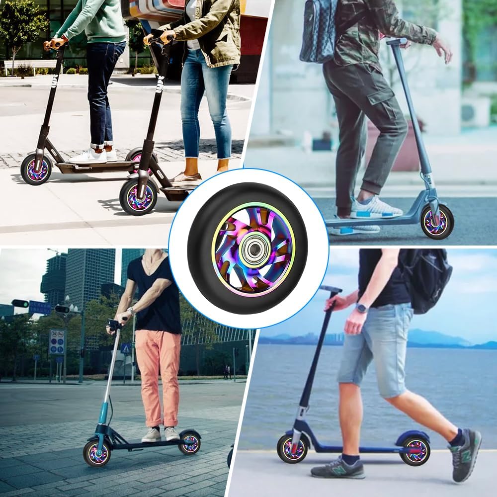 2 Stück Stunt Scooter Rollen 100mm, Ersatzräder für Stunt Scooter Reifen88A, Aluminium Roller Reifen