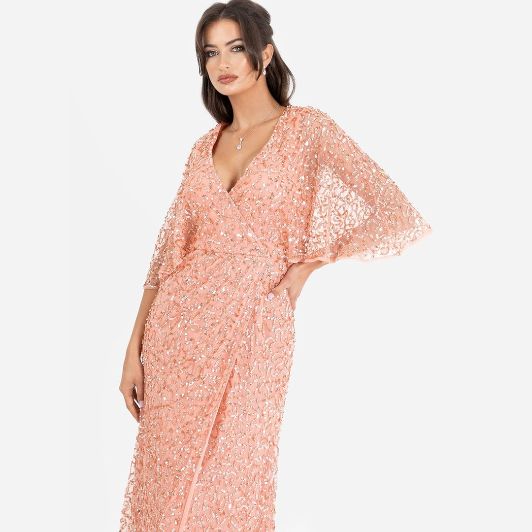 Maya Deluxe Damen Womens Maxi Ladies Sequin Embellished Wrap A-line Dress for Wedding Guest Bridesma