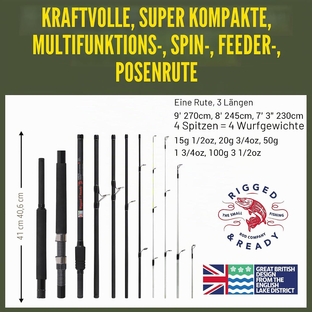 Rigged & Ready X Series Travel Fishing Rods. 6 Super Compact, Multi-Functional, Portable, Spin, Bass
