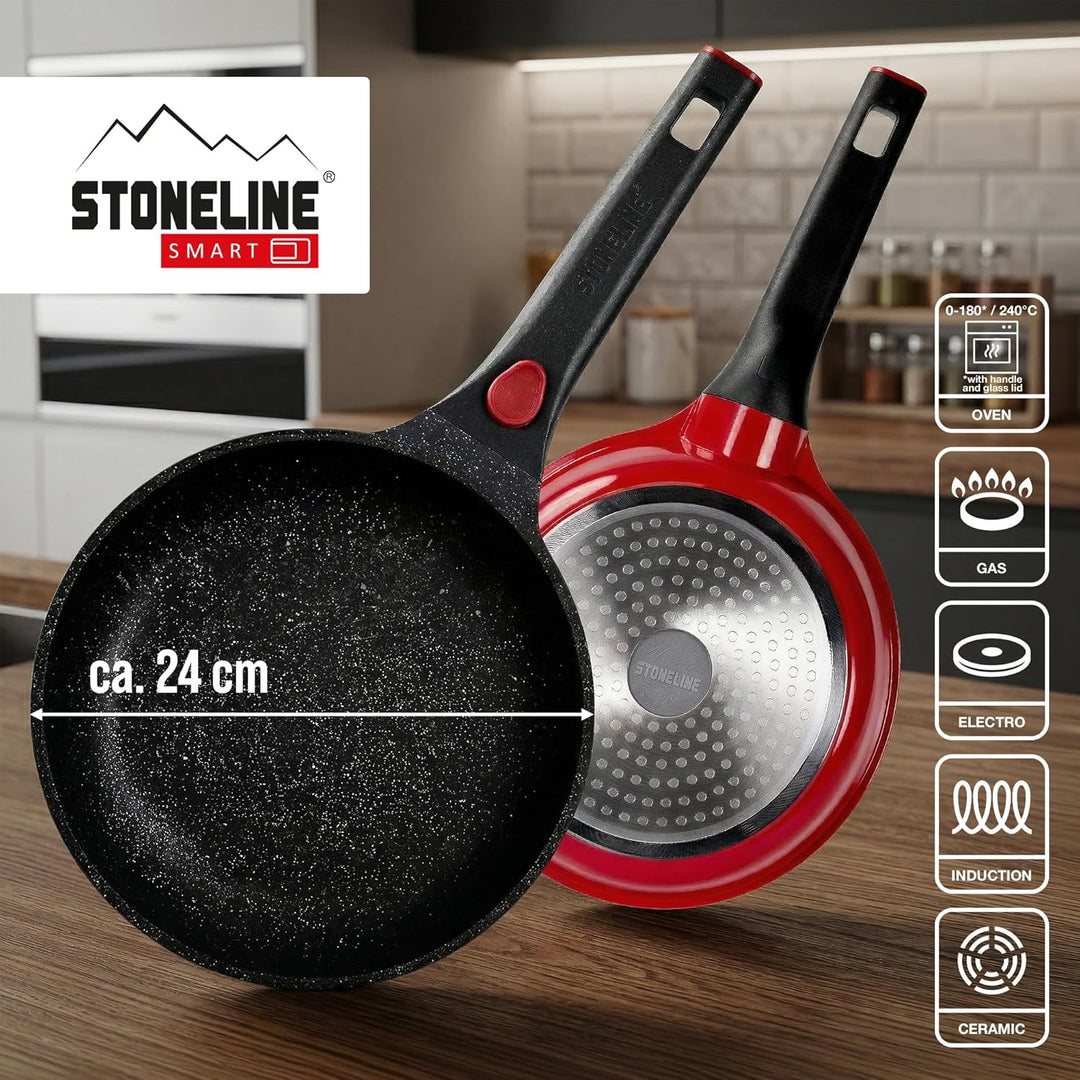 STONELINE SMART Bratpfanne 24 cm, Pfanne Aluguss, Abnehmbarem Griff, Pfanne Induktion, Alle Herdarte