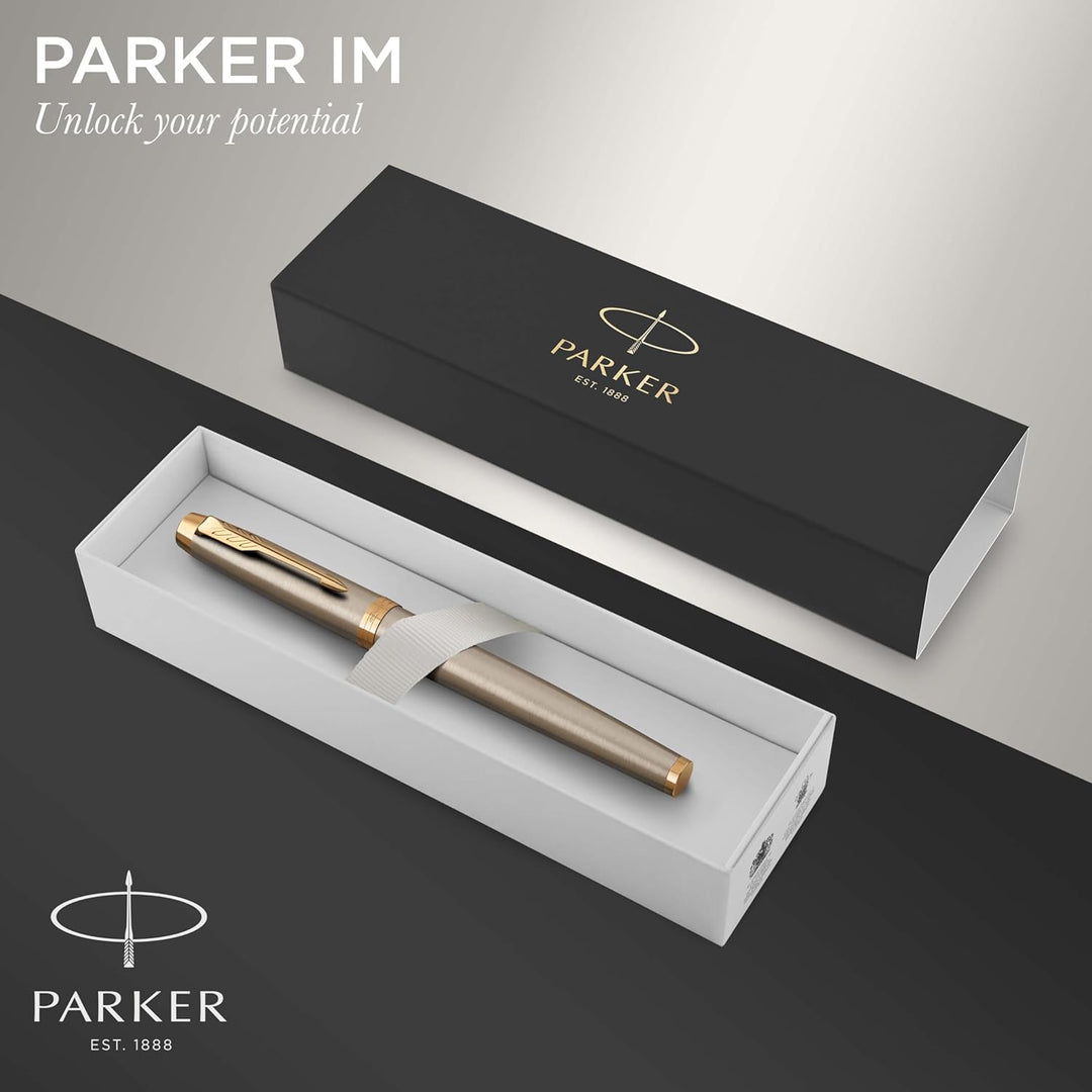 Parker IM Füller | Brushed Metal | Füllfederhalter mit mittlerer Feder | blaue Tinte | Geschenkbox