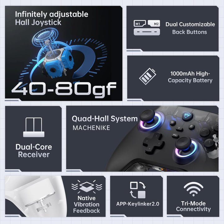 Machenike G3V2 Controller PC, Gamepad PC Wireless, 2 Einstellbare Hall Effekt Joystick, 2 Programmie