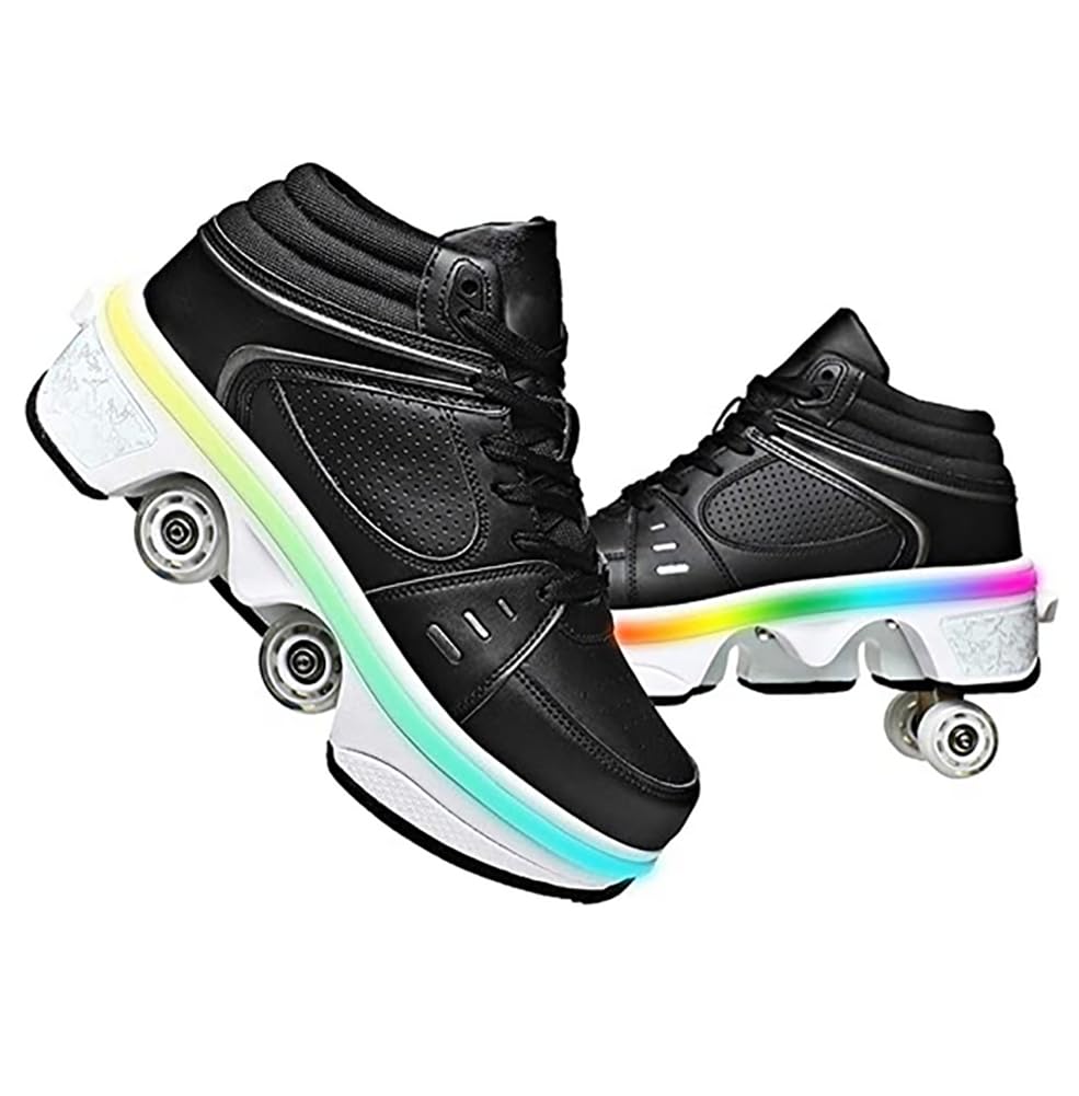Schuhe mit Rollen Rollschuhe Jungen Mädchen Skateboard Schuhe mit LED Blinkend 4-Rad Automatisch Ein