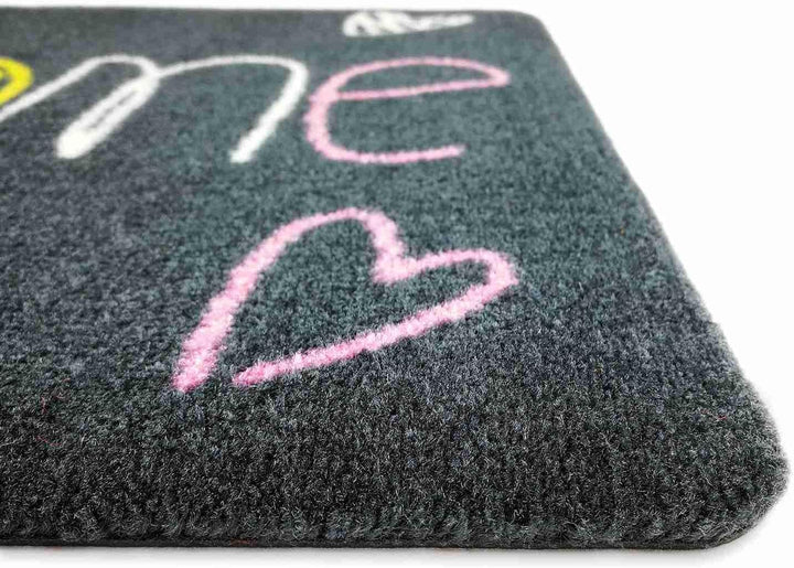 NEU! Waschbare Fussmatte Welcome Heart 60x90cm Grau ohne Rand - Leicht zu reinigen, rutschfest und s