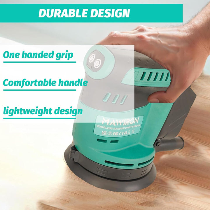 Akku Exzenterschleifer 125mm, Ersatz für Makita DBO180Z, Bürstenloser Akku Schleifer mit 2x 18V 3000