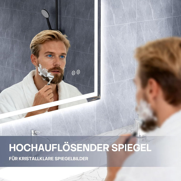 HySail Badspiegel mit Beleuchtung, 5mm Hochauflösender Silber-Spiegel, 3 Farbtemperaturen & Dimmbare
