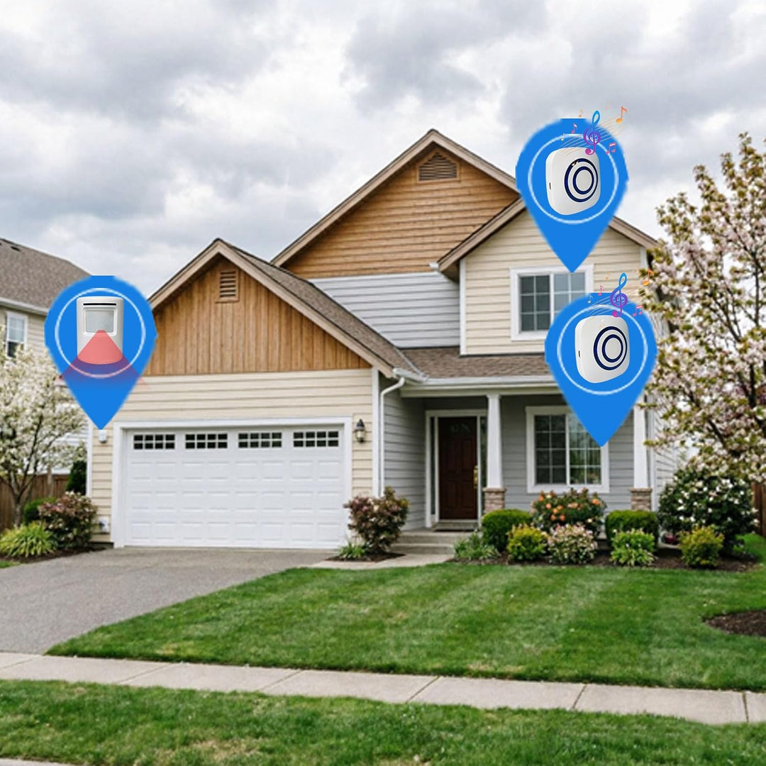 Bewegungsmelder Durchgangsmelder Alarm Katzenklingel Funkalarmanlage Set mit Plug-in-Empfänger und P