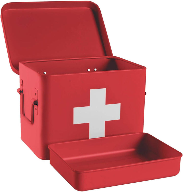 Harbour Housewares Vintage Metal Erste Aid Box - 23cm Rot, Rot